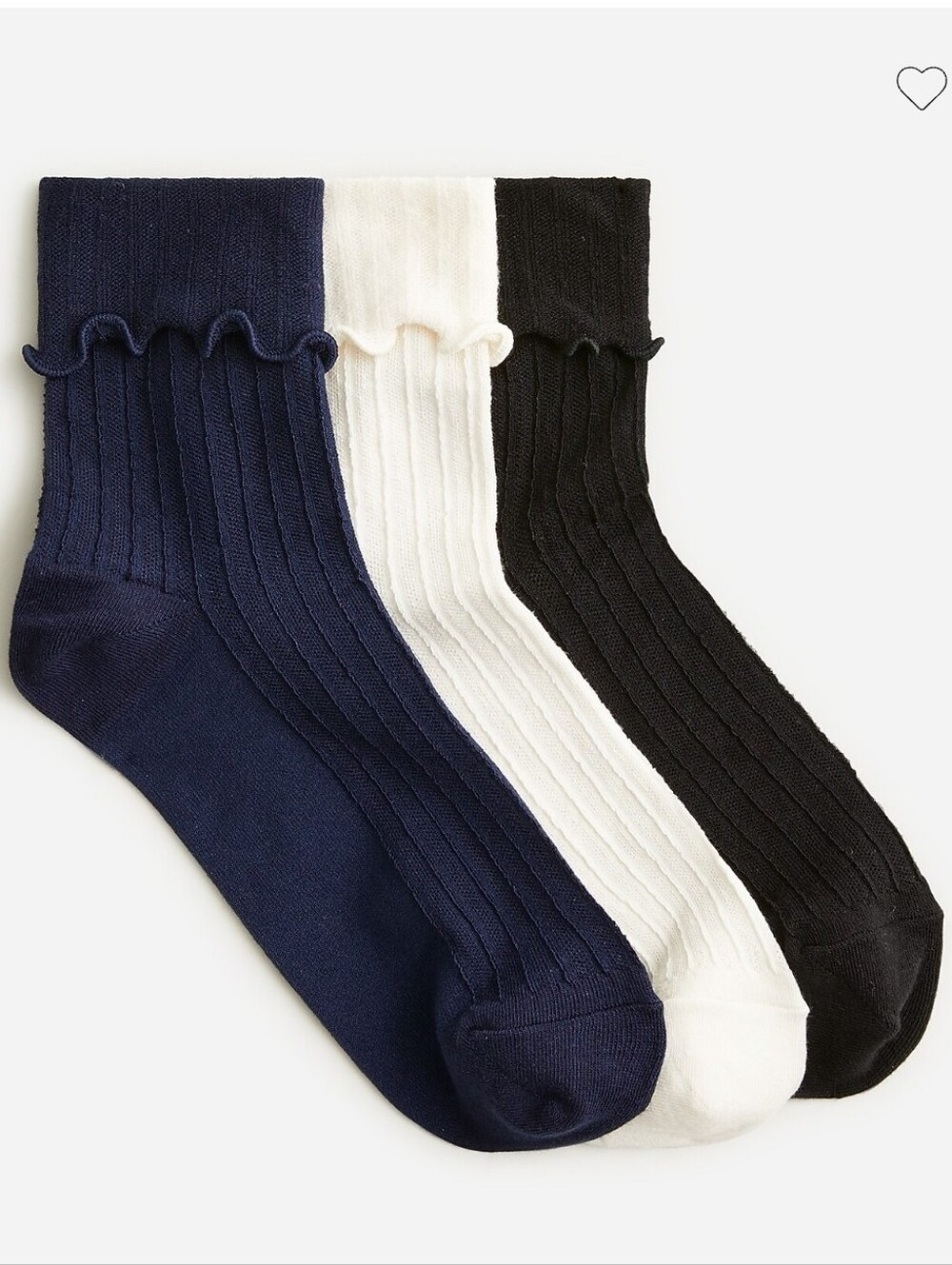 J. Crew Pointelle Ruffle Socks- 3 pack - Navy, Black, Grey